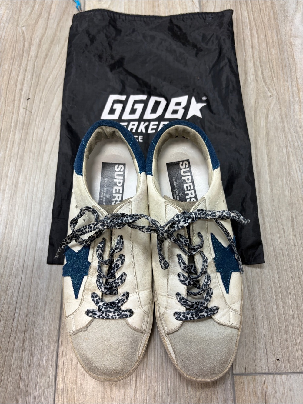 Authentic Golden Goose Superstar Blue & White Sneakers 38 7 1/2